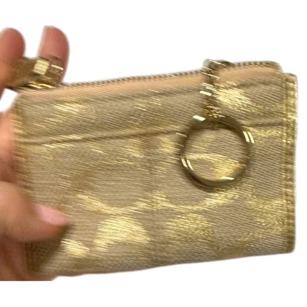 Coach Signature Lurex Gold Jacquard Zip Card Case Coin Purse Keychain Wallet